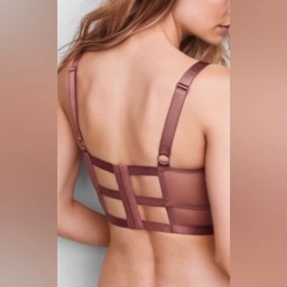 SOLD VS Longline Corset Balconette Bra 36C Very Sexy Burgundy - Picture 3 of 7